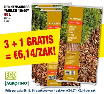 Promoties Dennenschors mulch 10-40 - Agrofino - Geldig van 05/07/2023 tot 16/07/2023 bij Hubo