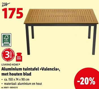 Promoties Aluminium tuintafel valencia met houten blad - Livarno - Geldig van 12/07/2023 tot 18/07/2023 bij Lidl