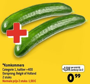 Promotions Komkommers - Produit Maison - Smatch - Valide de 05/07/2023 à 11/07/2023 chez Smatch