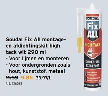 Promoties Soudal fix all montageen afdichtingskit high tack wit - Soudal - Geldig van 05/07/2023 tot 18/07/2023 bij Gamma