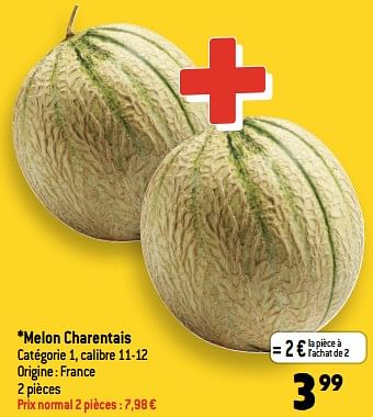 Promotions Melon charentais - Produit Maison - Smatch - Valide de 05/07/2023 à 11/07/2023 chez Smatch