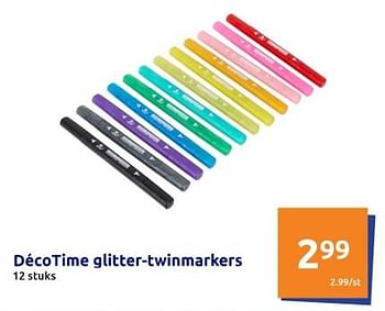 Promoties Décotime glitter-twinmarkers - Decotime - Geldig van 05/07/2023 tot 11/07/2023 bij Action