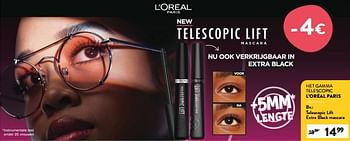 Promoties Telescopic lift extra black mascara - L'Oreal Paris - Geldig van 05/07/2023 tot 18/07/2023 bij DI