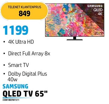 Promoties Samsung qled tv 65`` - Samsung - Geldig van 04/07/2023 tot 31/07/2023 bij Auva