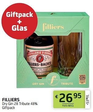 Promoties Filliers dry gin 28 tribute 48% giftpack - Filliers - Geldig van 30/06/2023 tot 13/07/2023 bij BelBev