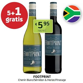 Promoties Footprint chenin blanc-sémillon + merlot-pinotage - Witte wijnen - Geldig van 30/06/2023 tot 13/07/2023 bij BelBev
