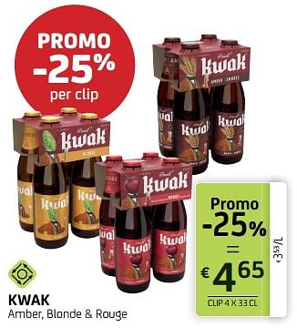 Promoties Kwak amber, blonde + rouge - Kwak - Geldig van 30/06/2023 tot 13/07/2023 bij BelBev