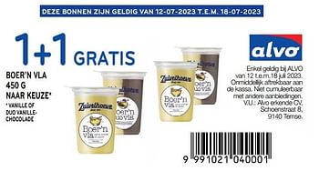 Promoties Boer’n vla 1+1 gratis - De Zuivelhoeve - Geldig van 12/07/2023 tot 18/07/2023 bij Alvo