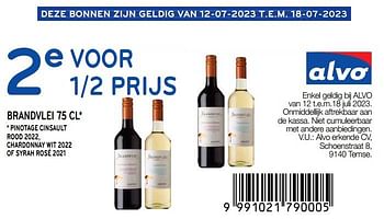Promotions Brandvlei 2e voor 1-2 prijs - Vins rouges - Valide de 12/07/2023 à 18/07/2023 chez Alvo