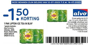 Promoties 1 pak lipton ice tea - 1.50 korting - Lipton - Geldig van 12/07/2023 tot 18/07/2023 bij Alvo
