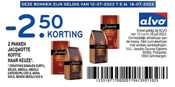 Promoties 2 pakken jacqmotte koffie - 2.50 korting - JACQMOTTE - Geldig van 12/07/2023 tot 18/07/2023 bij Alvo