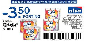 Promoties 2 pakken lotus confort toiletpapier - 3.50 korting - Lotus Nalys - Geldig van 12/07/2023 tot 18/07/2023 bij Alvo