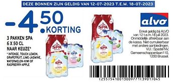 Promoties 3 pakken spa - 4.50 korting - Spa - Geldig van 12/07/2023 tot 18/07/2023 bij Alvo