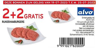 Promoties Rundshamburgers 2+2 gratis - Huismerk - Alvo - Geldig van 19/07/2023 tot 25/07/2023 bij Alvo