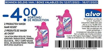 Promotions 2 produits de vanish - 4.00 de réduction - Vanish - Valide de 12/07/2023 à 18/07/2023 chez Alvo