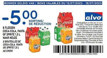 Promotions 8 bouteilles de coca-cola, fanta ou sprite - 5.00 de réduction - Produit maison - Alvo - Valide de 12/07/2023 à 18/07/2023 chez Alvo