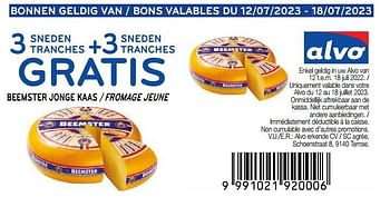 Promotions Beemster fromage jeune 3 tranches + 3 tranches gratis - Beemster - Valide de 12/07/2023 à 18/07/2023 chez Alvo