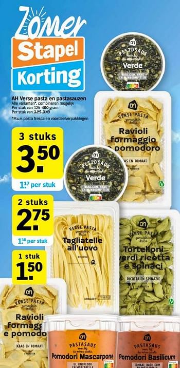 Promoties Ah verse pasta en pastasauzen - Huismerk - Albert Heijn - Geldig van 10/07/2023 tot 16/07/2023 bij Albert Heijn