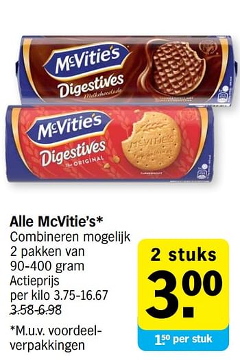 Promoties Alle mcvitie`s - McVitie's - Geldig van 10/07/2023 tot 16/07/2023 bij Albert Heijn