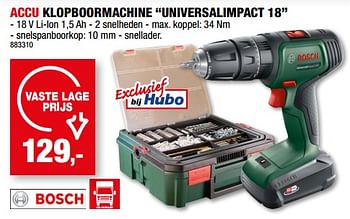 Promoties Bosch accu klopboormachine universalimpact 18 - Bosch - Geldig van 12/07/2023 tot 23/07/2023 bij Hubo