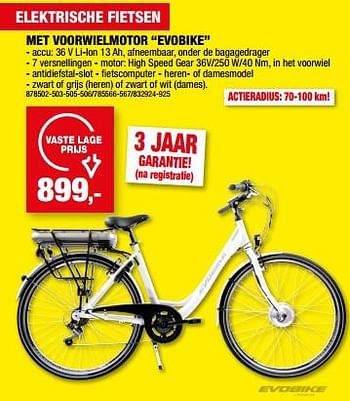 Promoties Elektrische fietsen met voorwielmotor evobike - Evobike - Geldig van 12/07/2023 tot 23/07/2023 bij Hubo