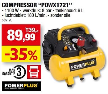 Promoties Powerplus compressor powx1721 - Powerplus - Geldig van 12/07/2023 tot 23/07/2023 bij Hubo