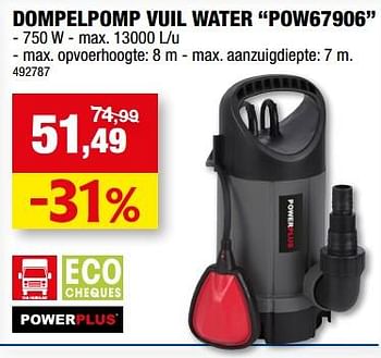 Promoties Powerplus dompelpomp vuil water pow67906 - Powerplus - Geldig van 12/07/2023 tot 23/07/2023 bij Hubo