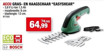 Promoties Bosch accu gras- en haagschaar easyshear - Bosch - Geldig van 12/07/2023 tot 23/07/2023 bij Hubo