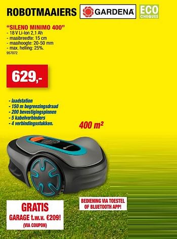 Promoties Gardena robotmaaiers sileno minimo 400 - Gardena - Geldig van 12/07/2023 tot 23/07/2023 bij Hubo