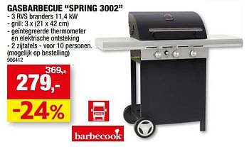 Promoties Gasbarbecue spring 3002 - Barbecook - Geldig van 12/07/2023 tot 23/07/2023 bij Hubo