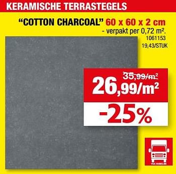 Promoties Keramische terrastegels cotton charcoal - Huismerk - Hubo  - Geldig van 12/07/2023 tot 23/07/2023 bij Hubo