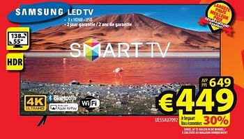 Promotions Samsung led tv ue55au7092 - Samsung - Valide de 12/07/2023 à 19/07/2023 chez ElectroStock