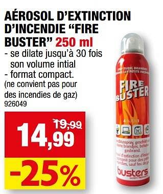 Promotions Aérosol d’extinction d’incendie fire buster - Spid'O Pro - Valide de 12/07/2023 à 23/07/2023 chez Hubo