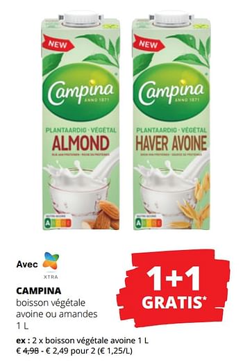 Promotions Boisson végétale avoine - Campina - Valide de 13/07/2023 à 26/07/2023 chez Spar (Colruytgroup)