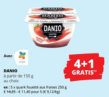 Promotions Danio quark fouetté aux fraises - Danone - Valide de 13/07/2023 à 26/07/2023 chez Spar (Colruytgroup)