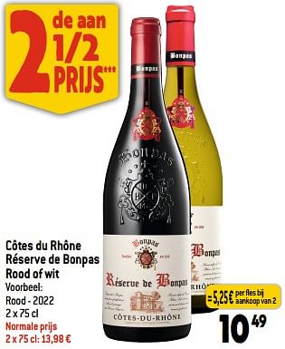 Promoties Côtes du rhône réserve de bonpas rood - Rode wijnen - Geldig van 12/07/2023 tot 18/07/2023 bij Louis Delhaize