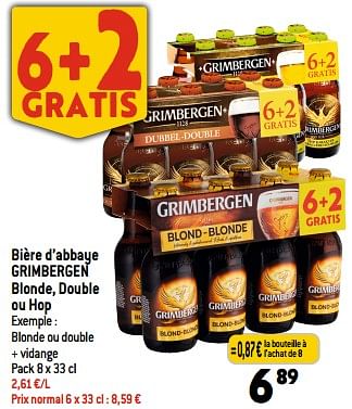 Promotions Bière d’abbaye grimbergen blonde ou double - Grimbergen - Valide de 12/07/2023 à 18/07/2023 chez Smatch
