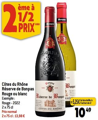 Promotions Côtes du rhône réserve de bonpas rouge - Vins rouges - Valide de 12/07/2023 à 18/07/2023 chez Smatch