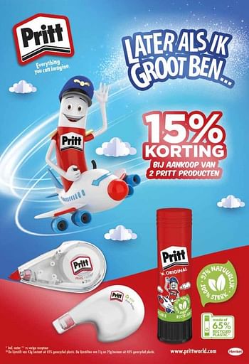 Promoties 15% korting bij aankoop van 2 pritt producten - Pritt - Geldig van 11/07/2023 tot 15/10/2023 bij Ava