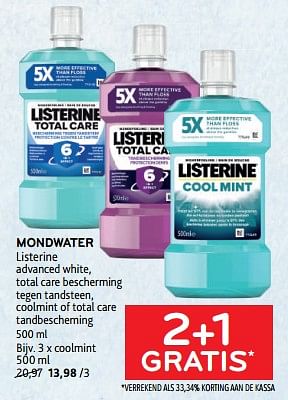 Promoties Mondwater listerine 2+1 gratis - Listerine - Geldig van 26/07/2023 tot 08/08/2023 bij Alvo
