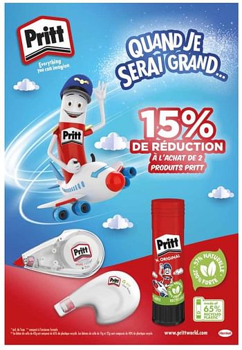 Promotions 15% de réduction à l`achat de 2 produits pritt - Pritt - Valide de 11/07/2023 à 15/10/2023 chez Ava