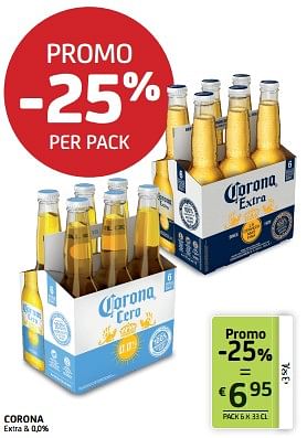Promoties Corona extra + 0,0% - Corona - Geldig van 14/07/2023 tot 27/07/2023 bij BelBev