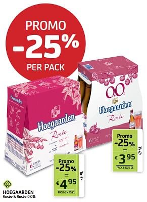 Promoties Hoegaarden rosée + rosée 0,0% - Hoegaarden - Geldig van 14/07/2023 tot 27/07/2023 bij BelBev