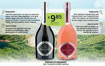 Promoties Prosecco balbinot doc treviso brut + doc rosé brut - Schuimwijnen - Geldig van 14/07/2023 tot 27/07/2023 bij BelBev