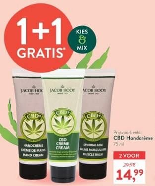 Promoties Cbd handcrème - Jacob Hooy - Geldig van 10/07/2023 tot 06/08/2023 bij Holland & Barret