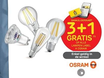 Promoties 3+1 dankzij de kaart gratis op alle lampen label a osram - Osram - Geldig van 19/07/2023 tot 07/08/2023 bij Brico