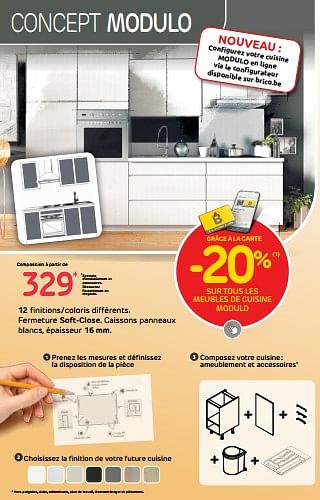 Promotions -20% sur tous les meubles de cuisine modulo - Produit maison - Brico - Valide de 19/07/2023 à 07/08/2023 chez Brico