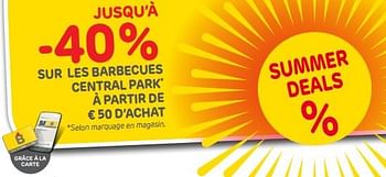 Promotions Jusqu’à -40% sur les barbecues central park à partir de € 50 d’achat - Central Park - Valide de 19/07/2023 à 07/08/2023 chez Brico