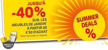 Promoties Jusqu’à -40% sur les meubles de jardin à partir de € 50 d’achat - Huismerk - Brico - Geldig van 19/07/2023 tot 07/08/2023 bij Brico