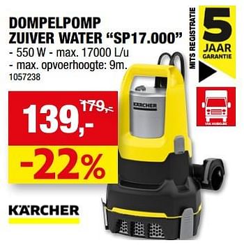 Promotions Kärcher dompelpomp zuiver water sp17.000 - Kärcher - Valide de 19/07/2023 à 30/07/2023 chez Hubo